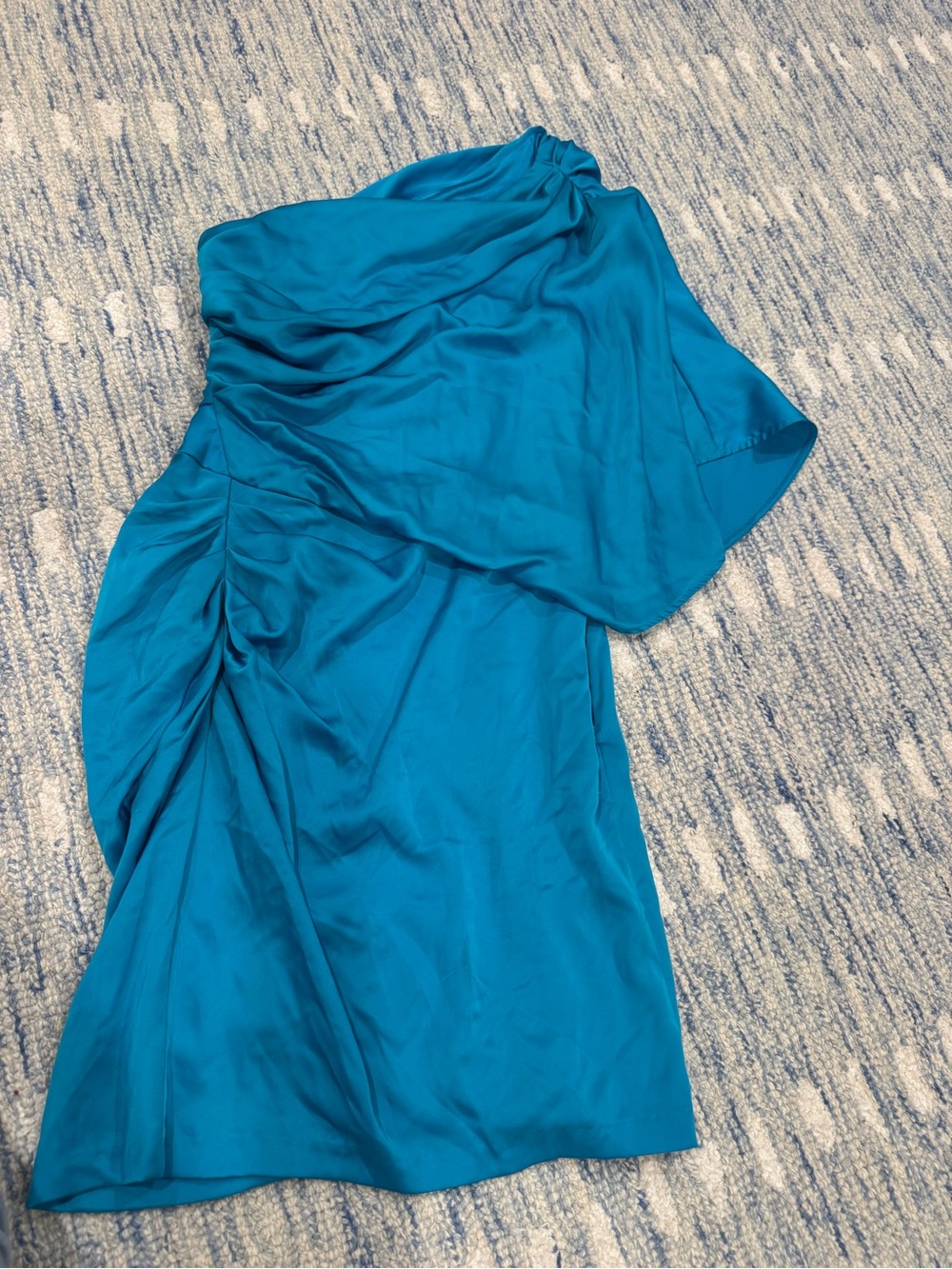 Cache Teal One-Shoulder Draped Cocktail Dress